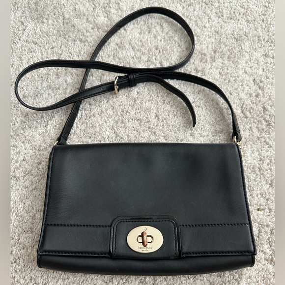 SOLD - Kate Spade New York - Black Leather Crossbody Bag - Picture 2 of 13